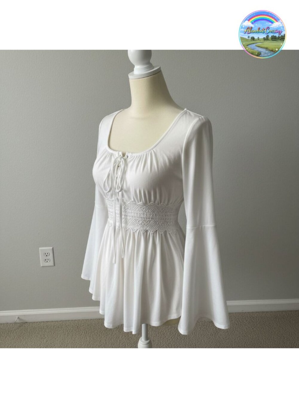 Renaissance Peasant Blouse Bell Sleeve Lace Applique Cosplay Top
